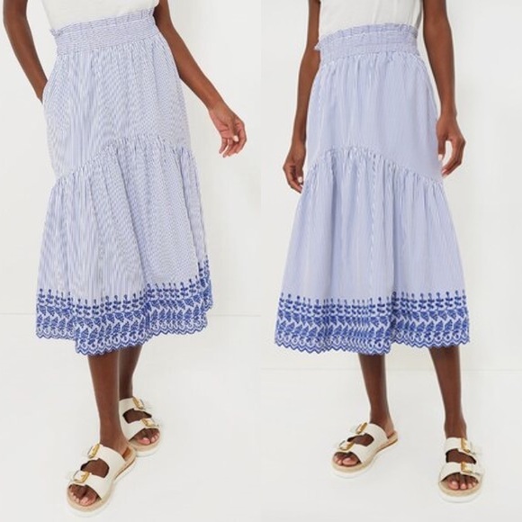 Tuckernuck Dresses & Skirts - Tuckernuck Blue White Stripe Eyelet Embroidered Cinzia Coastal Skirt